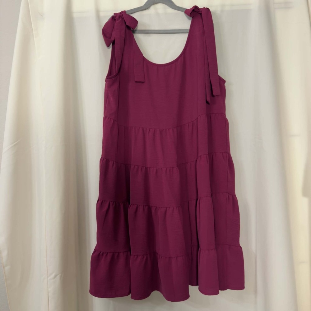 Jodifl Size Large Berry Plum Tie Shoulder Babydoll Mini Dress Cottagecore Womens